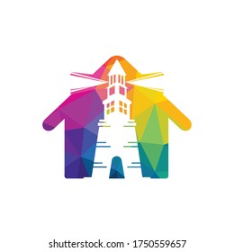 Lighthouse vector logo design. Lighthouse and home icon logo design vector template illustration.