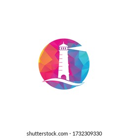 Lighthouse vector logo design. Waves Lighthouse icon logo design vector template illustration.