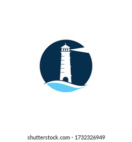 Lighthouse vector logo design. Waves Lighthouse icon logo design vector template illustration.