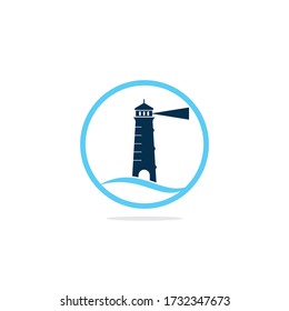 Lighthouse vector logo design. Waves Lighthouse icon logo design vector template illustration.