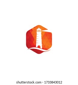 Lighthouse vector logo design. Waves Lighthouse icon logo design vector template illustration.