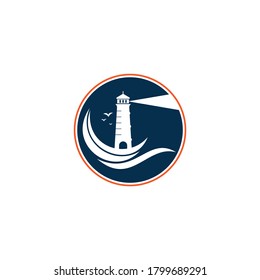 Lighthouse vector logo design. Waves Lighthouse icon logo design vector.