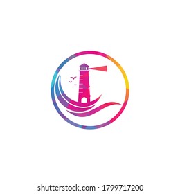 Lighthouse vector logo design. Waves Lighthouse icon logo design vector.