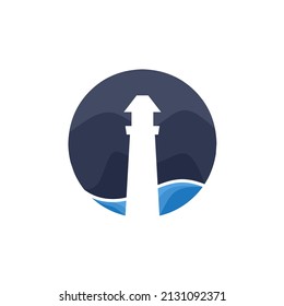 Lighthouse vector logo at night with attractive and simple design
