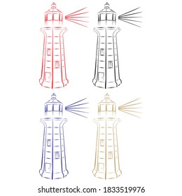 Ilustración de contorno del vector del faro. Faro Aislado En Fondo Blanco