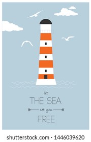 Lighthouse vector poster "let the sea set you free"