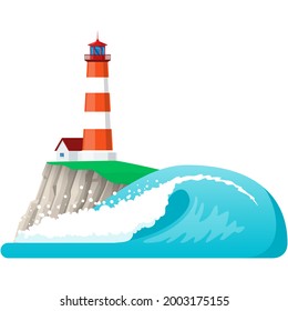 Lighthouse vector with sea or ocean landscape illustration