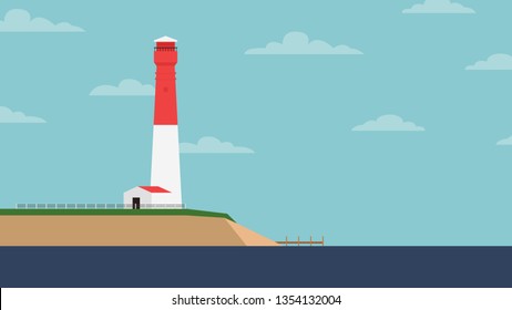 lighthouse vector. sea and sky vector. wallpaper. free space for text. copy space.