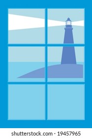 Lighthouse (Vector) seen through a window