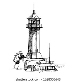 Lighthouse. Vector sketch. Ancient architecture. Yalta, Crimea.
