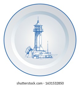 Lighthouse. Vector sketch. Ancient architecture. Cape Chersonesos, Crimea.