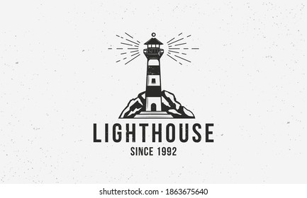 Lighthouse vintage logo. Lighthouse Nautical logo concept with grunge texture. Vector illustration