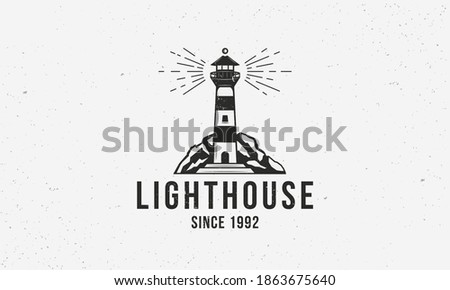 Lighthouse vintage logo. Lighthouse Nautical logo concept with grunge texture. Vector illustration