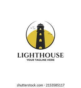 Iluminación de diseño de ilustraciones vectoriales con logotipo vintage de faro, diseño vectorial con logotipo de faro, logotipo de luz marina
