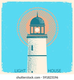 Lighthouse vintage poster on old paper texture background