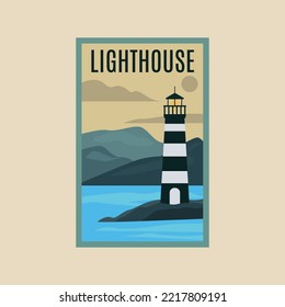 lighthouse vintage poster vector illustration design, landscape beach design