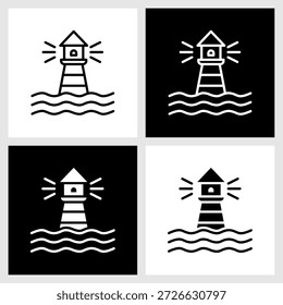 Leuchtturm-Vision-Symbol mit schwarz-weißem Hintergrund