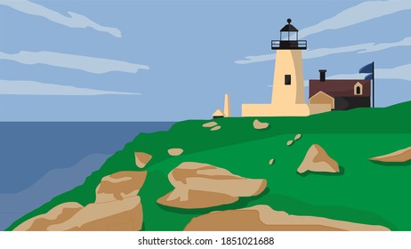 lighthouse visualization at the beach vector illustration 