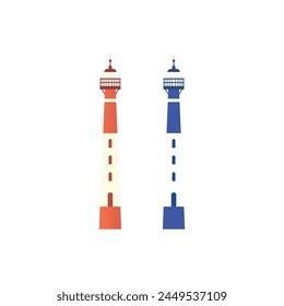Faro, Clipart de conjunto de torre de vigilancia, concepto de ilustración plana de Vector aislado