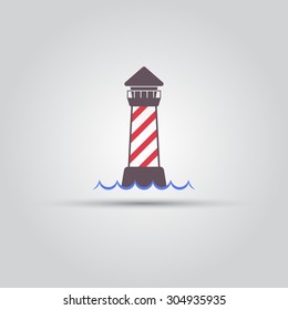 Lighthouse and wave isolated vector colored icon