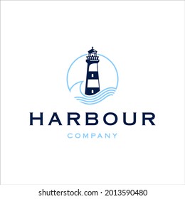 Lighthouse and wave logo with classic style design