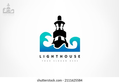 diseño del logotipo de faro y onda