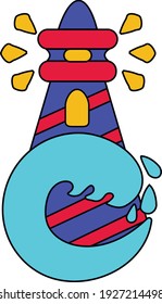 Lighthouse with a wave vector illustration
