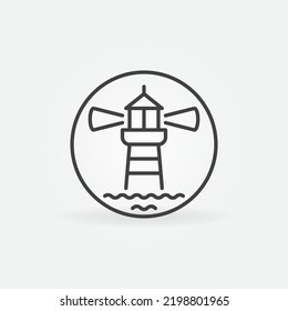 Lighthouse with Waves in Circle outline vector concept icon or design element