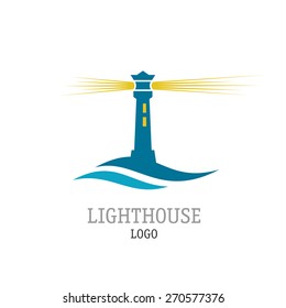 Lighthouse with waves simple logo