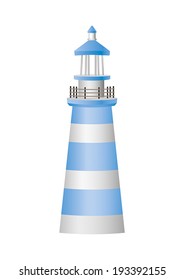 Lighthouse, white and blue, on the white background