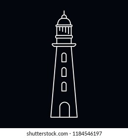 Lighthouse white icon. Outline illustration of Lighthouse vector icon for web and advertising isolated on black background. Element of culture and traditions