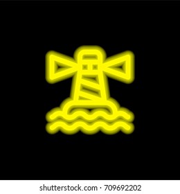 Lighthouse yellow glowing neon ui ux icon. Glowing sign logo vector