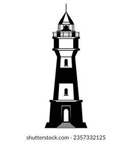 lighthouse,coastal tower silhouette isolated on white background