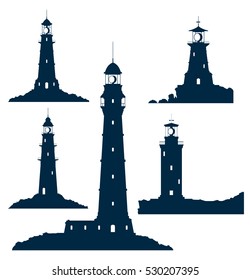 Lighthouses Set Isolated On White Background Stock Vector (Royalty Free ...