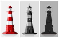 Lighthouses. Set Of Of Large Lighthouses Over Grey Background