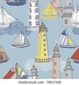 lighthouses and ships. seamless pattern