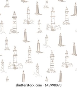 Lighthouses in vintage style - vector pattern seamless  