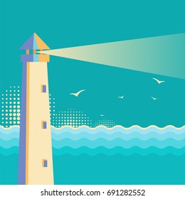 Lighthouse.Vintage sea waves poster background 