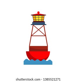 Lighting beacon on water. Tall signal lighthouse floating on sea. Can be used for topics like direction, searchlight, signal