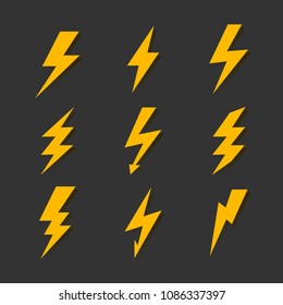 Lighting Bold Icon. Thunder Lightning Icons Set On Dark Background