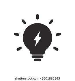Lighting bolt bulb icon. Electric lamp, innovation, solution, Idea, creative thinking, thunderbolt sign, flash symbol design. Vector Illustration.