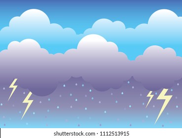 lighting bolt cloud on rain season vector background.