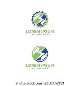 lighting bolt leaf gear logo design electric nature creative concept