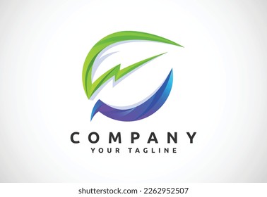 Lighting bolt with leaf logo template. Thunder leaf icon for the environment, recycle and electric symbol