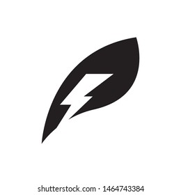 Lighting bolt with leaves logo template vector clean energy icon design
