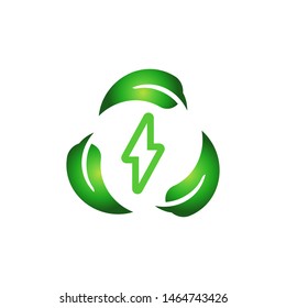 Lighting bolt with leaves logo template vector clean energy icon design