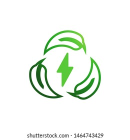 Lighting bolt with leaves logo template vector clean energy icon design