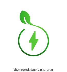 Lighting bolt with leaves logo template vector clean energy icon design
