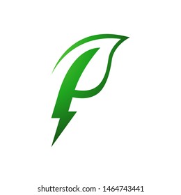 Lighting bolt with leaves logo template vector clean energy icon design