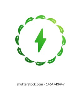 Lighting bolt with leaves logo template vector clean energy icon design